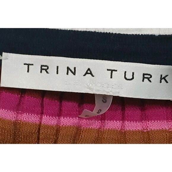 Trina Turk Multi Colored Striped Stretch Knit Short‎ Sleeve Pullover Size Small - Picture 5 of 6